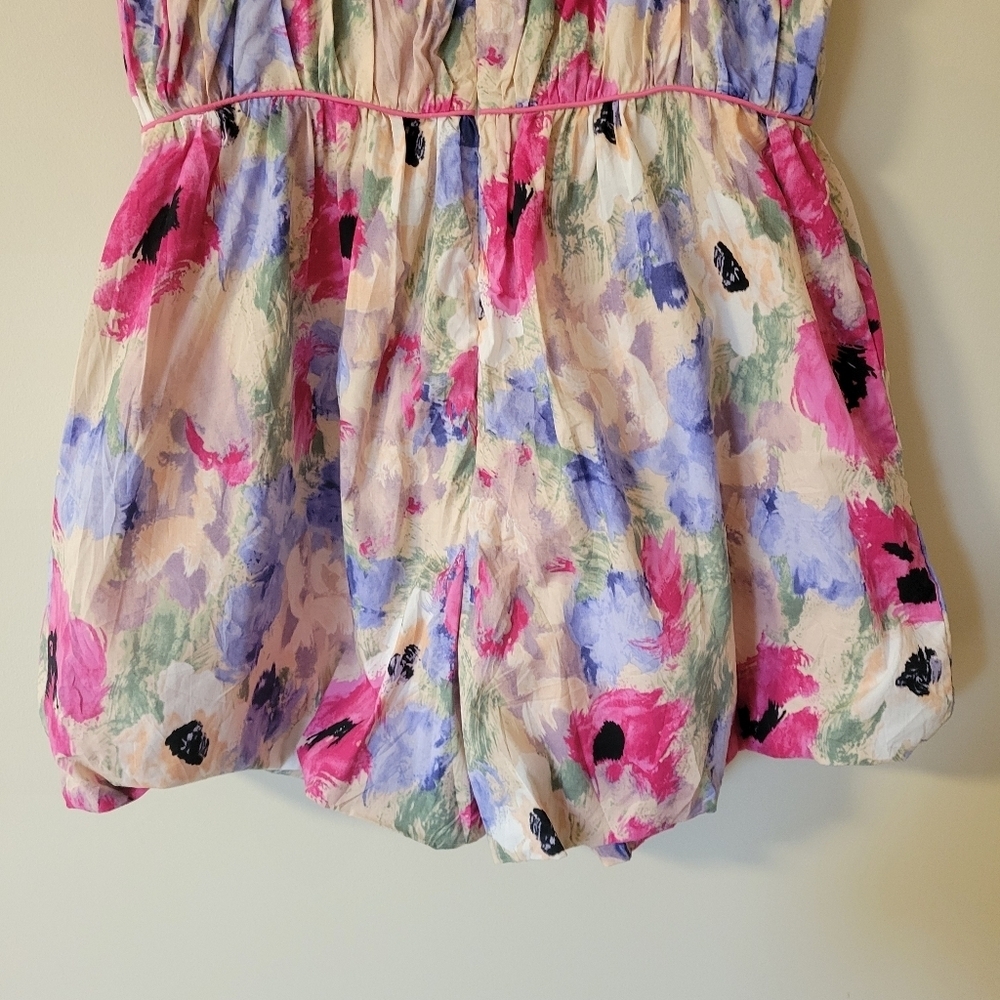 AUREUM Floral Watercolor Spaghetti-Strap Romper in Pink, Blue, Cream - Picture 7 of 9
